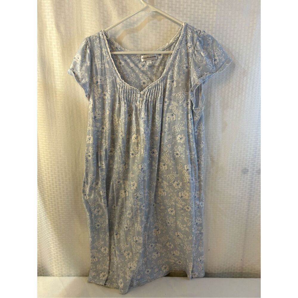 Miss Elaine pajamas gown large rn#17414 Blue White Flowers